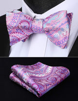 Paisley Bow Tie & Pocket Square - PURPLE PINK