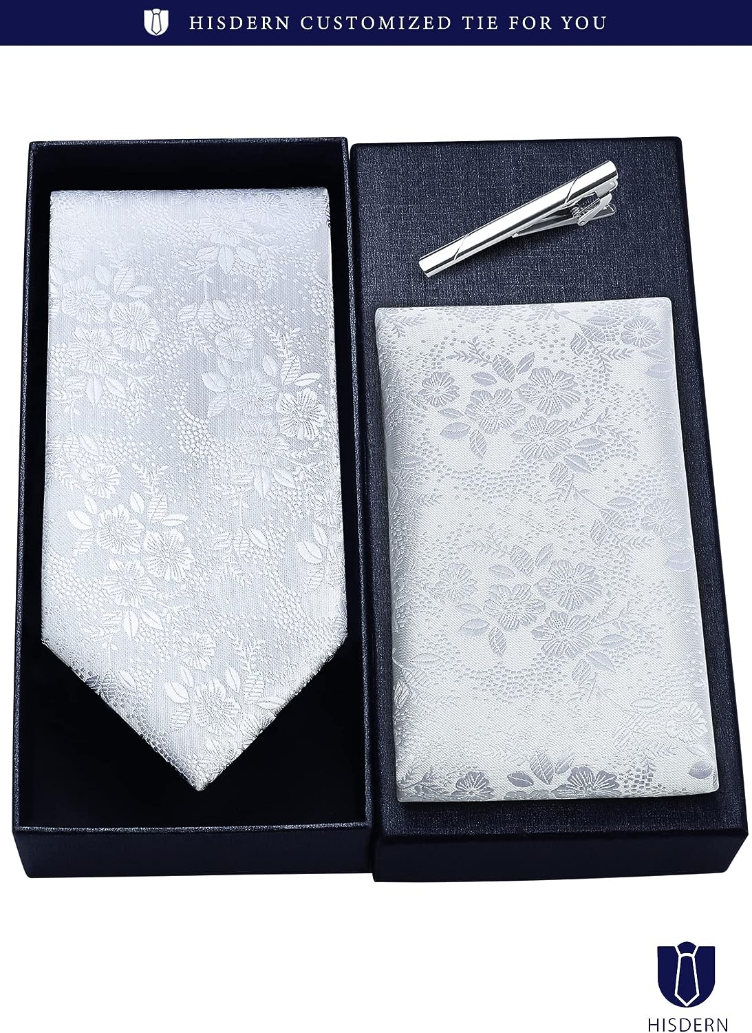 Floral Tie Handkerchief Clip - 03 WHITE