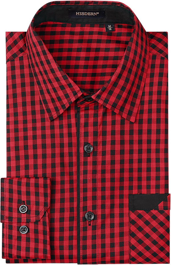 Men's Casual Long Sleeve Plaid Shirt - A-RED