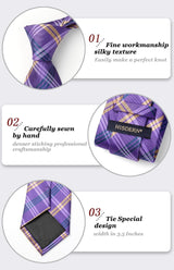 Men's Plaid Tie Handkerchief Set - 024-PURPLE