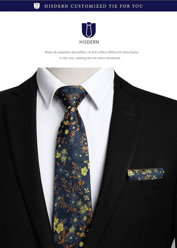 Floral Tie Handkerchief Set - NAVY BLUE 