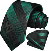 Solid Houndstooth Tie Handkerchief Set - SAGE GREEN