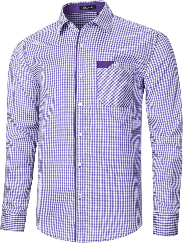 Men's Casual Long Sleeve Plaid Shirt - G-PURPLE