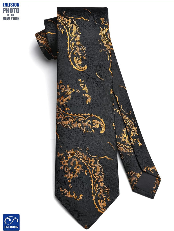 Floral Tie Handkerchief Set - GOLD