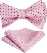 Polka Dots Bow Tie & Pocket Square - 02-PINK/BLACK