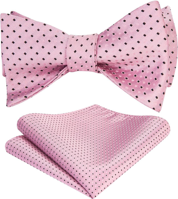 Polka Dots Bow Tie & Pocket Square - 02-PINK/BLACK