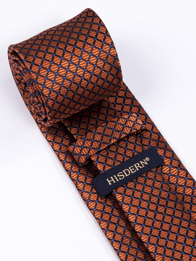 Men's Plaid Tie Handkerchief Set - B-ORANGE