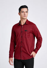 Men's Casual Long Sleeve Plaid Shirt - A-RED