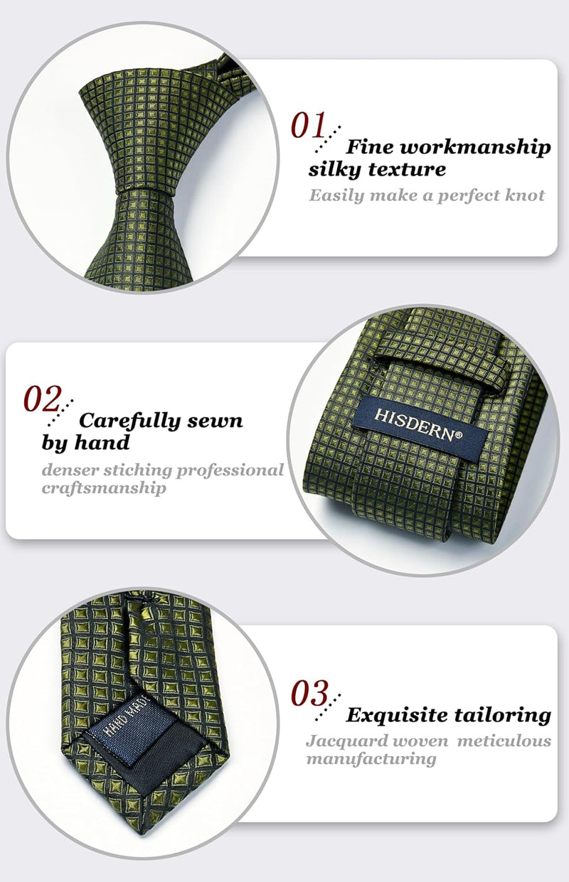 Plaid Tie Handkerchief Set - 021-OLIVE