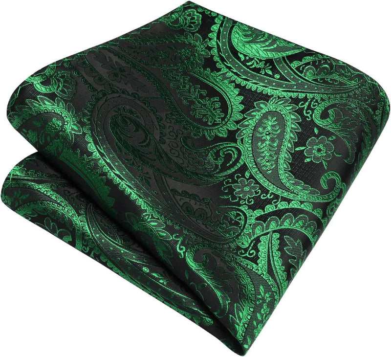 Paisley Tie Handkerchief Cufflinks - BLACK/GREEN