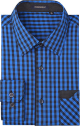 Men's Casual Long Sleeve Plaid Shirt - F-BLUE