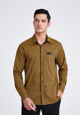 Men's Casual Long Sleeve Plaid Shirt - C-YELLOW