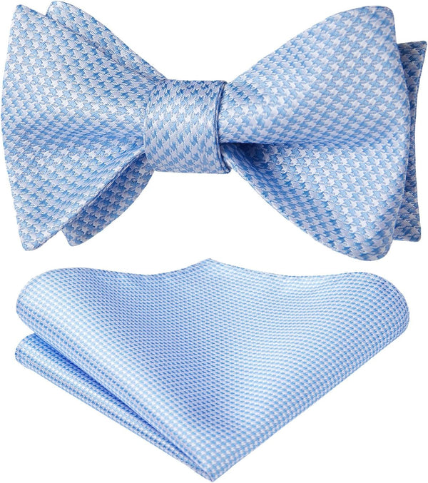 Houndstooth Bow Tie & Pocket Square - BABY BLUE/WHITE