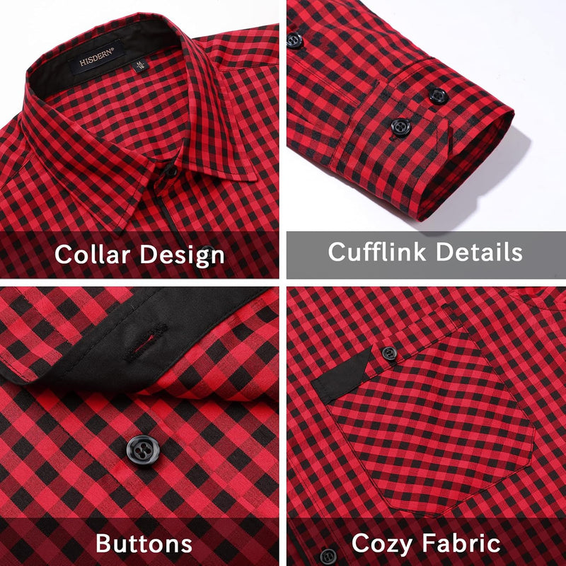 Men's Casual Long Sleeve Plaid Shirt - A-RED