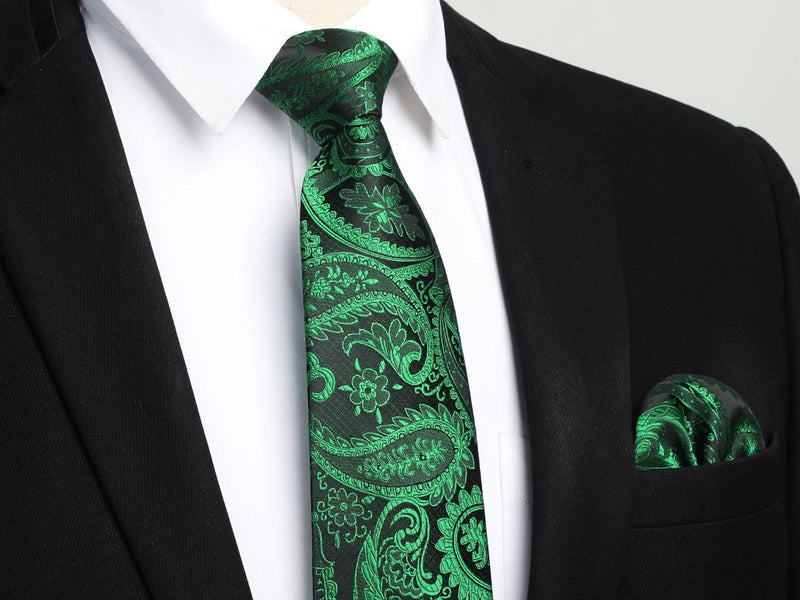 Paisley Tie Handkerchief Cufflinks - BLACK/GREEN