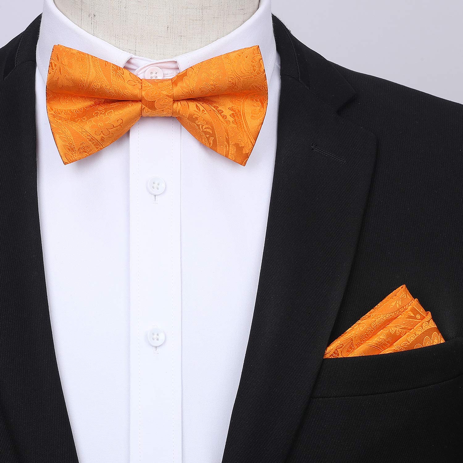 Floral Paisley Suspender Pre-Tied Bow Tie Handkerchief - C4-ORANGE