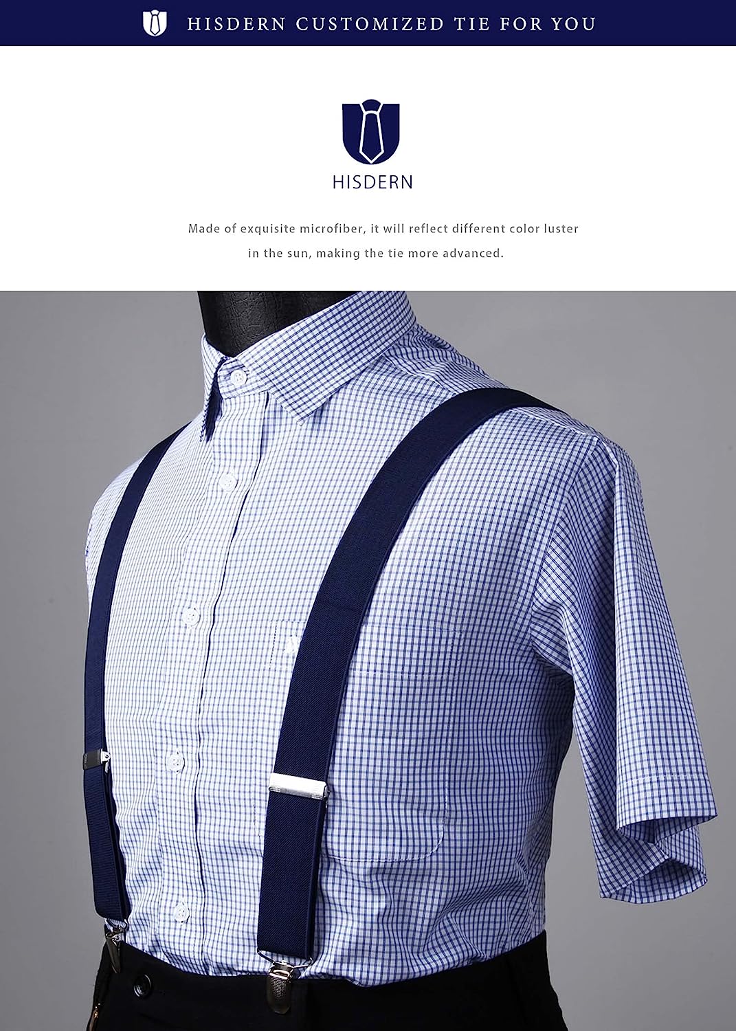 Y-shaped Adjustable Suspender with 6 Clips - 03 NAVY BLUE