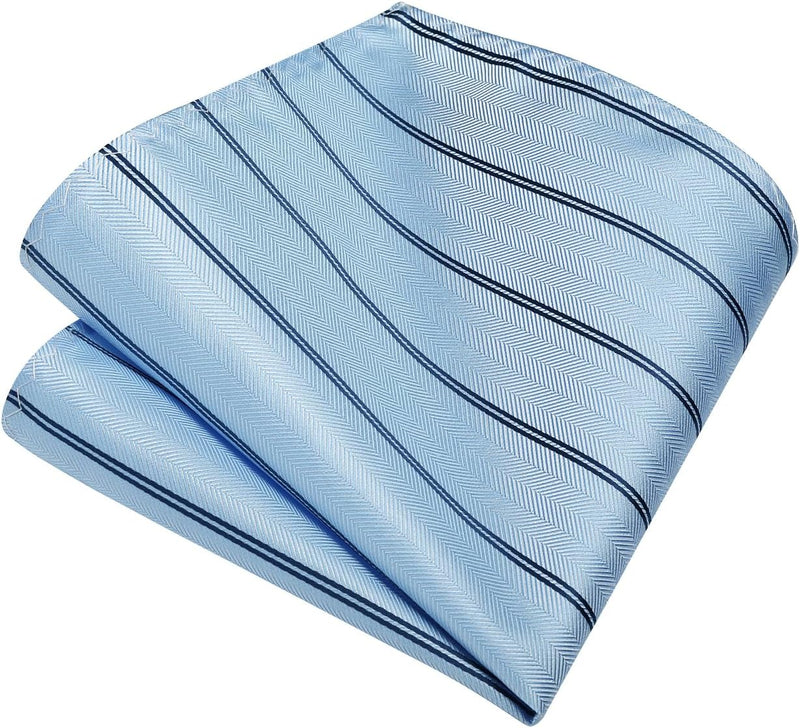 Stripe Tie Handkerchief Cufflinks - A012-LIGHT BLUE