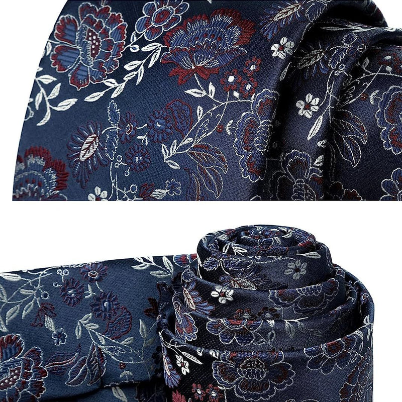 Floral Tie Handkerchief Set - NAVY BLUE 