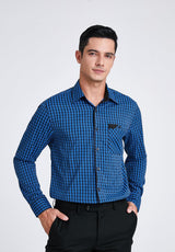 Men's Casual Long Sleeve Plaid Shirt - F-BLUE