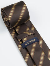 Stripe Tie Handkerchief Set - A-09-BROWN/GOLD