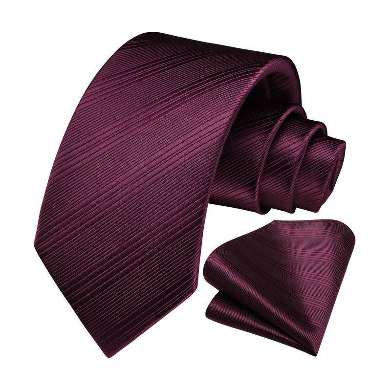 Stripe Tie Handkerchief Set - BURGUNDY-1 