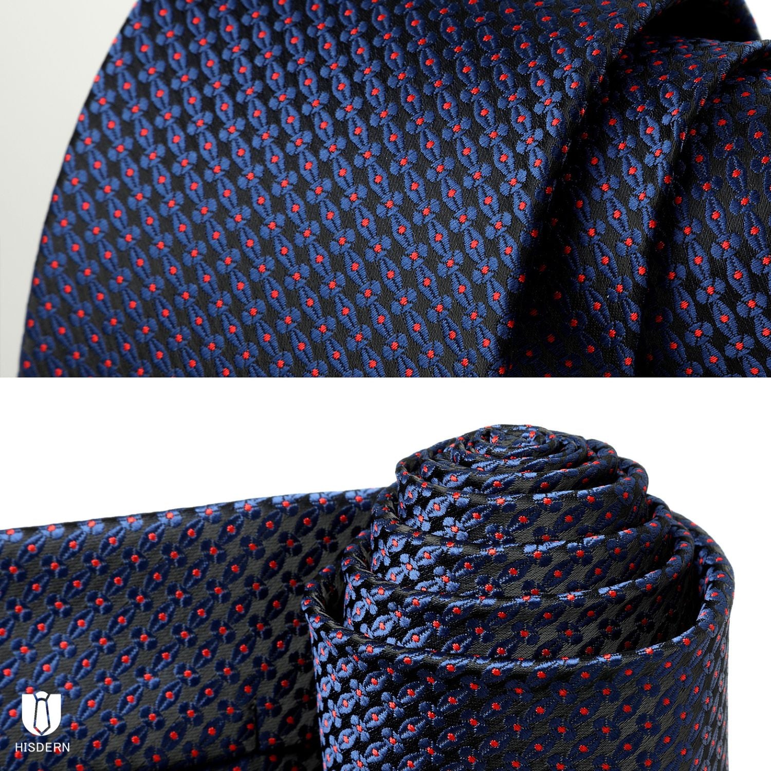 Houndstooth Tie Handkerchief Set - BLUE/RED