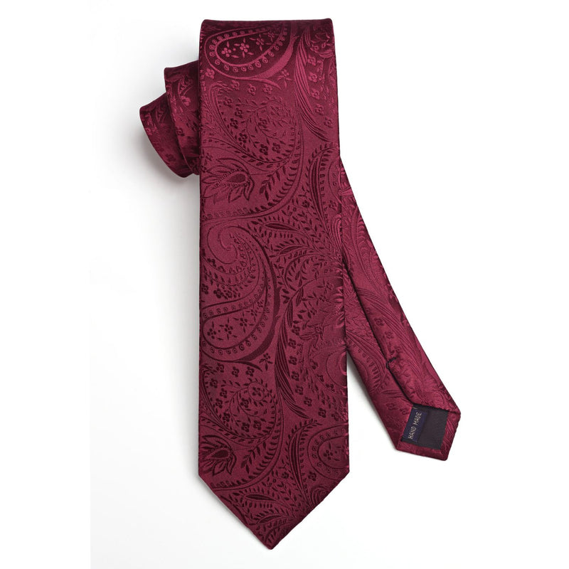 Floral Tie Handkerchief Set - BURGUNDY 