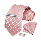 Plaid Tie Handkerchief Cufflinks Clip - BABY PINK 