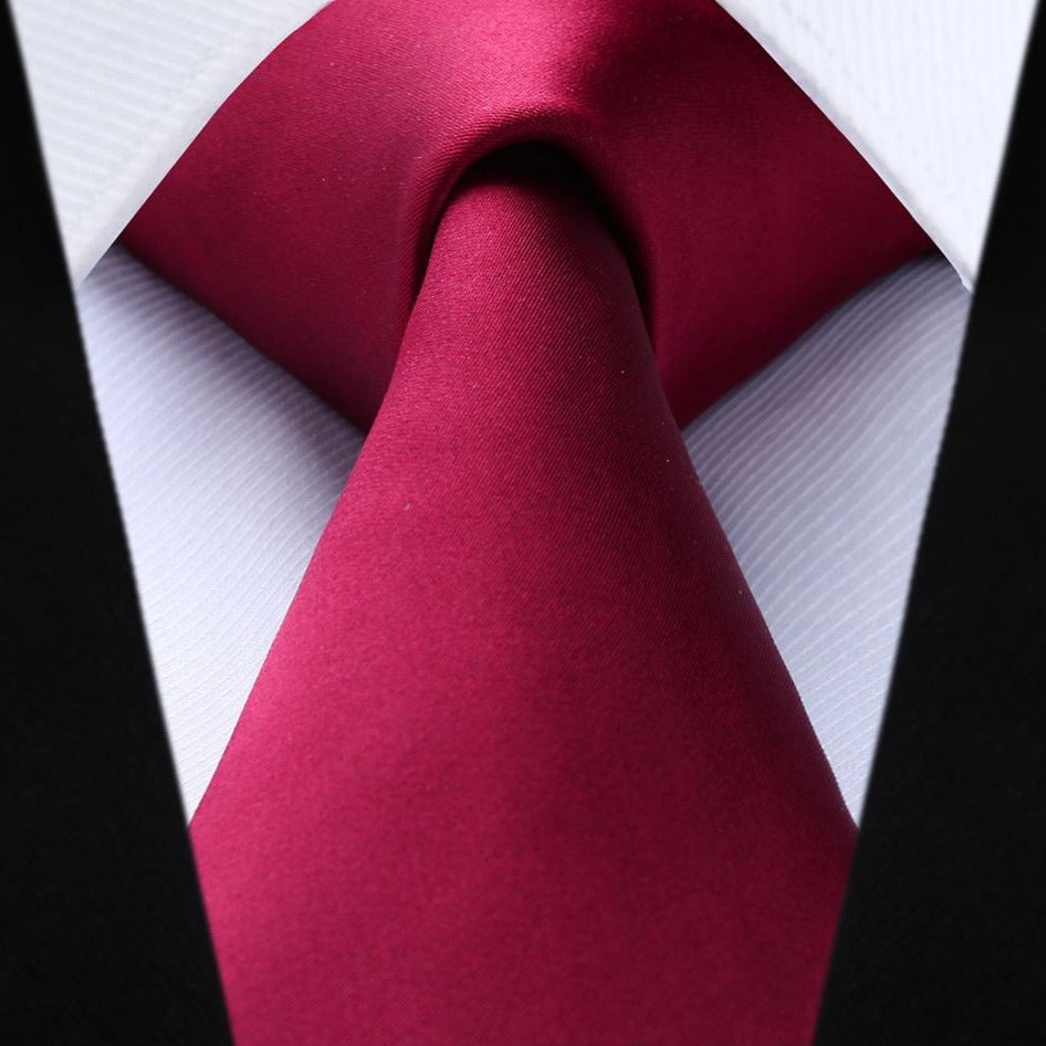 Solid Tie Handkerchief Set - BURGUNDY RED