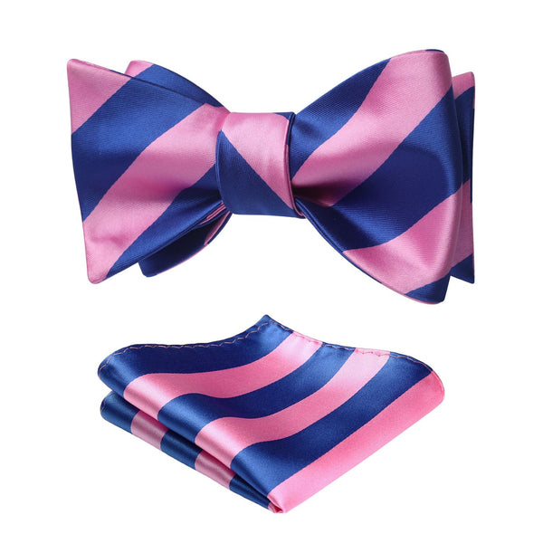 Stripe Bow Tie & Pocket Square - D-PINK/BLUE 