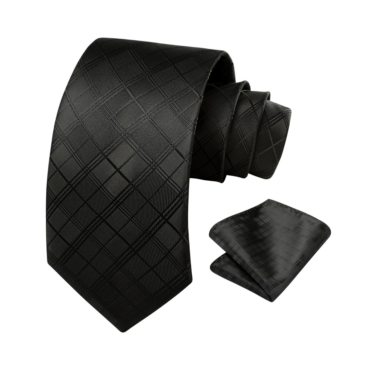Plaid Tie Handkerchief Set - A - 070-BLACK CHECKERED 2