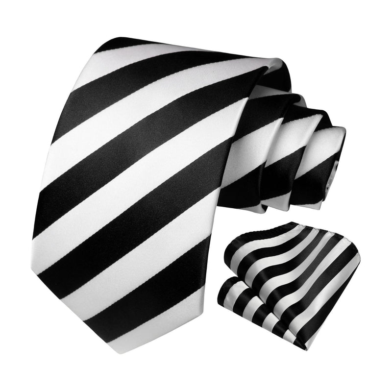 Stripe Tie Handkerchief Set - 07-BLACK/WHITE 