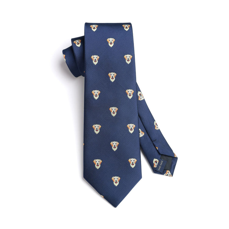 Golden Retriever Tie Handkerchief Set - NAVY BLUE 