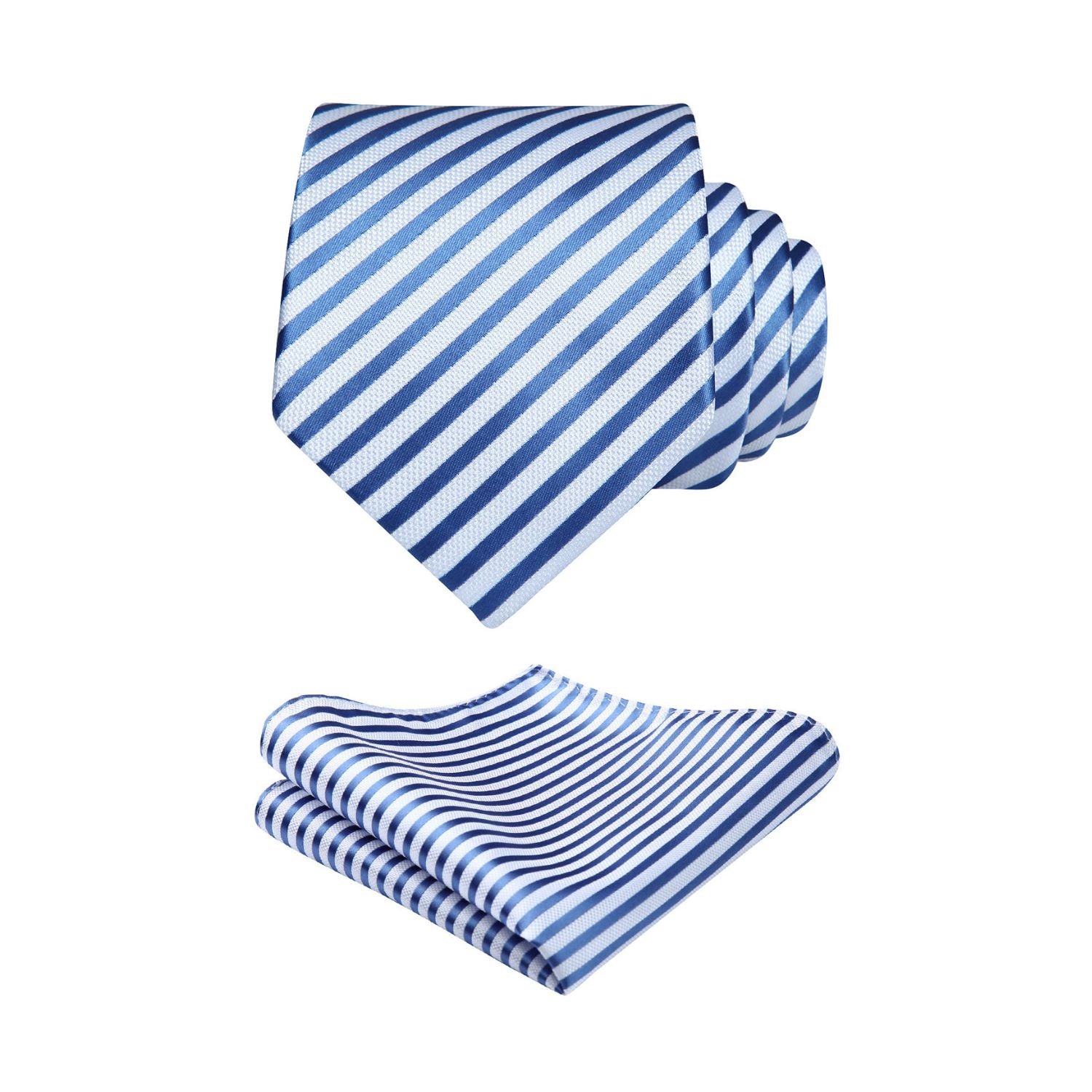 Stripe Tie Handkerchief Set - 10-BLUE/WHITE