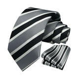 Stripe Tie Handkerchief Set - A-GREY