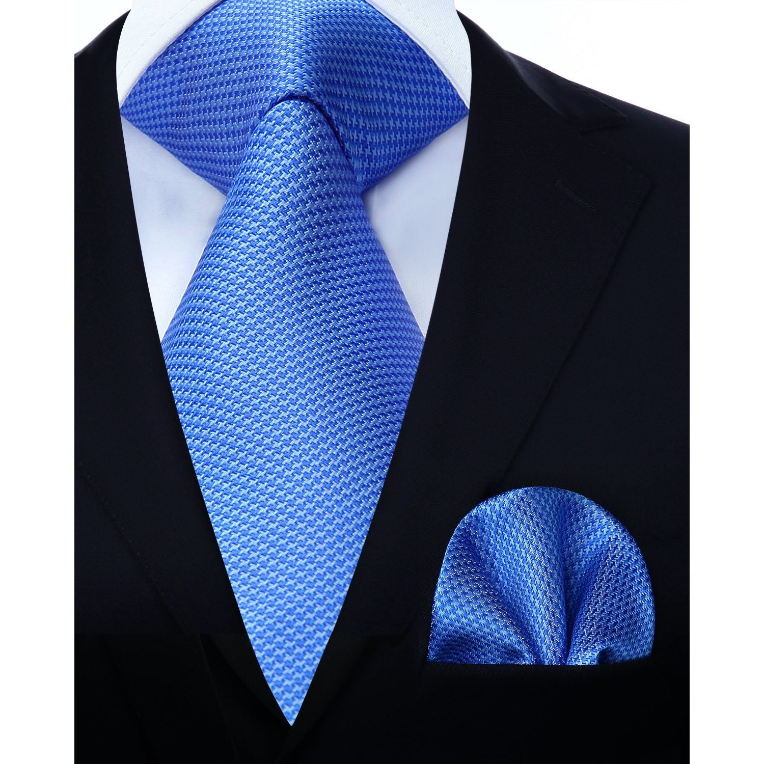 Houndstooth Ties Handkerchief Set - BLUE