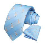 Giraffe Tie Handkerchief Set - LIGHT BLUE 