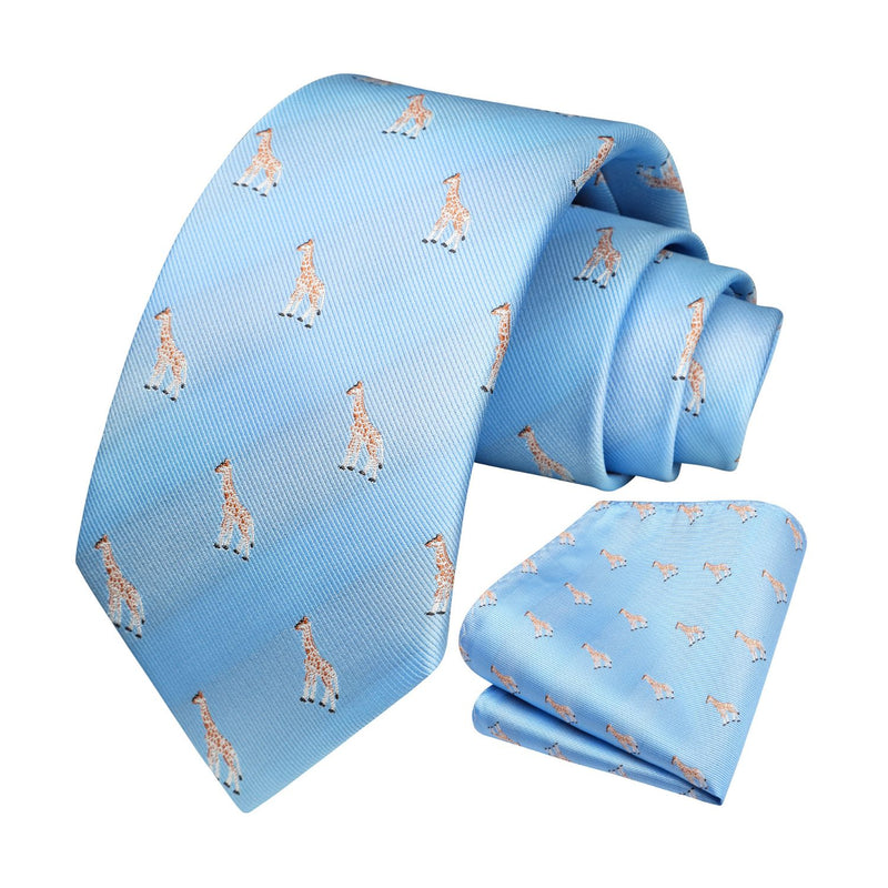 Giraffe Tie Handkerchief Set - LIGHT BLUE 