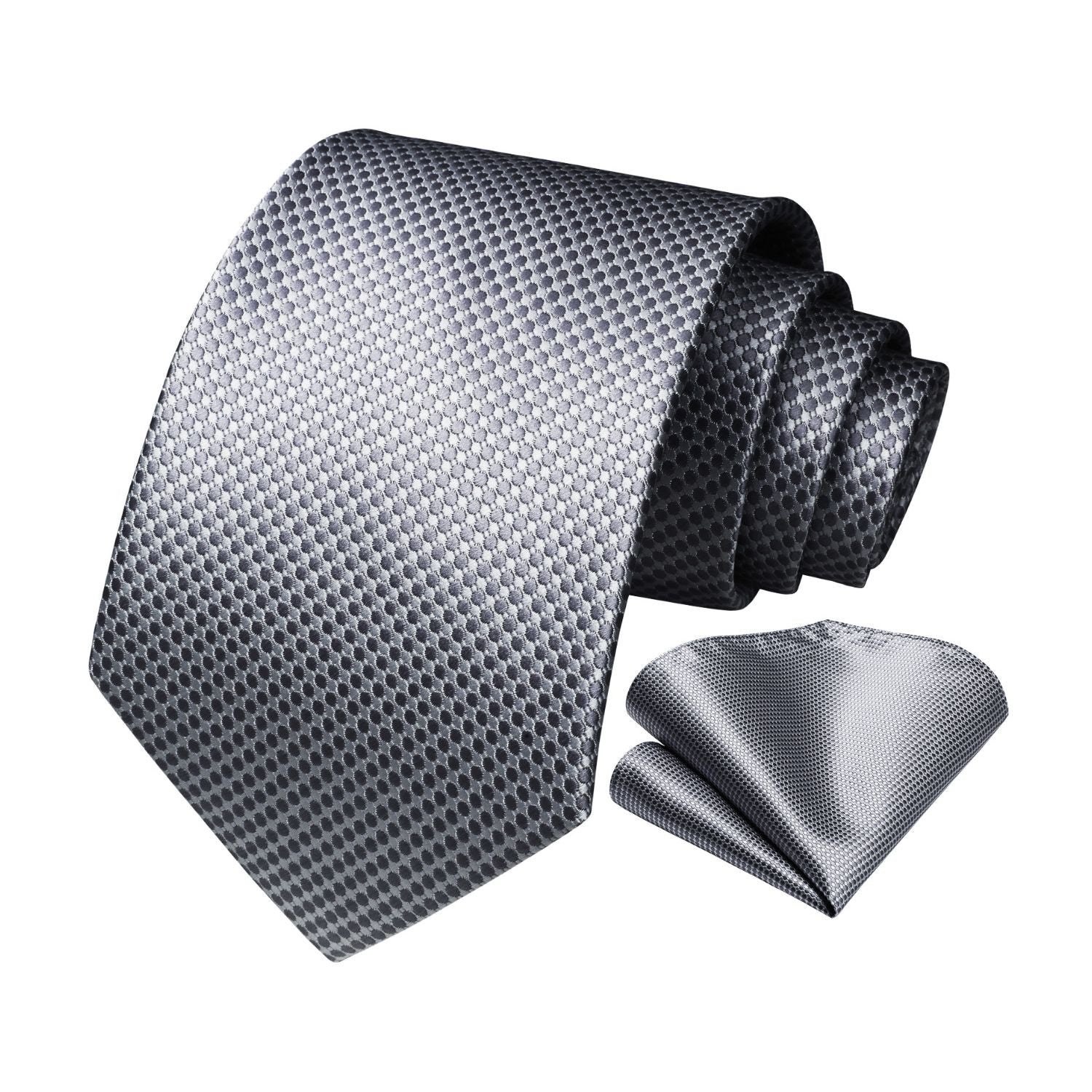 Polka Dot Tie Handkerchief Set - A4-GREY/SILVER