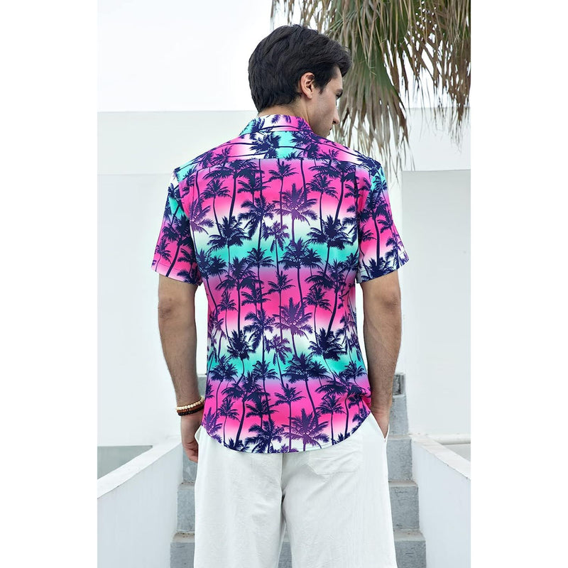 Hawaiian Tropical Shirts with Pocket - Z2-HOT PINK