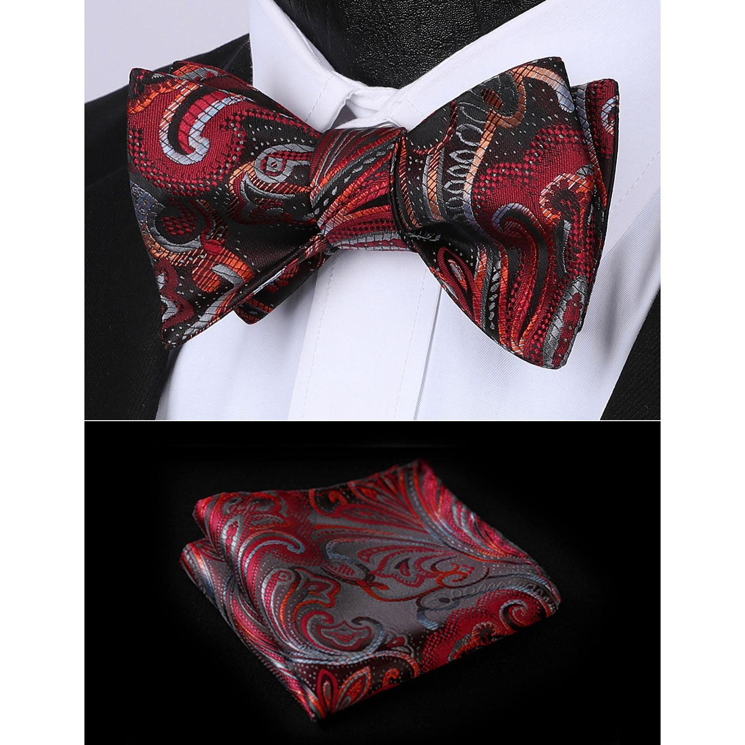 Paisley Bow Tie & Pocket Square - B-RED/GRAY