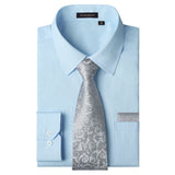 Men's Shirt with Tie Handkerchief Set - 04-BABY BLUE/WHITE 