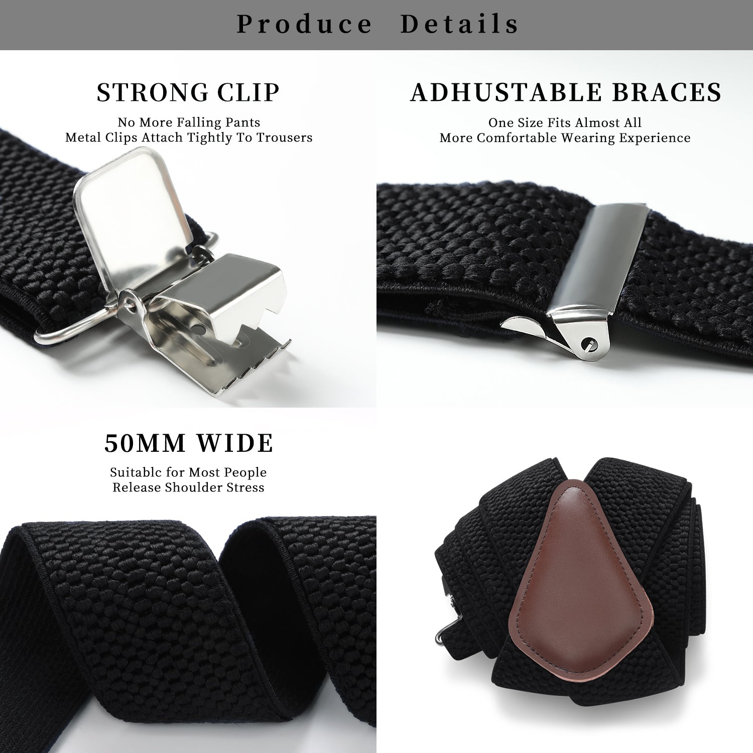 Thick Trouser 2 inch Adjustable Suspender - BLACK-2