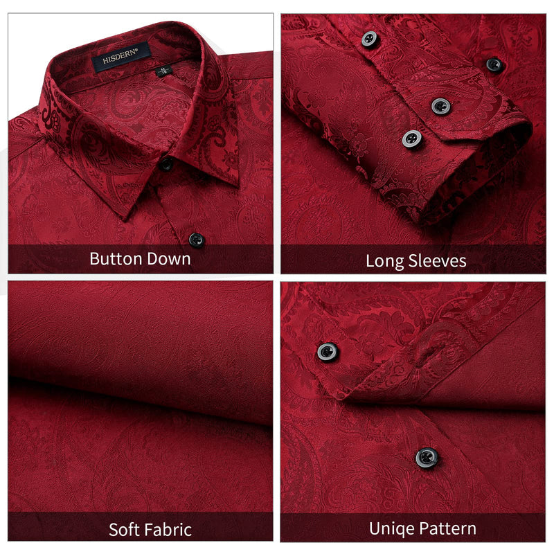 Men's Long Sleeve Shirt With Printing - RED PAISLEY