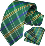 Men's Plaid Tie Handkerchief Set - 022-GREEN