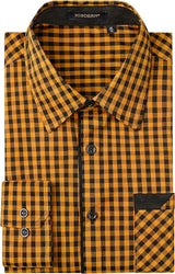 Men's Casual Long Sleeve Plaid Shirt - C-YELLOW