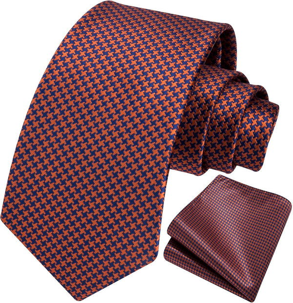 Houndstooth Tie Handkerchief Set - B-ORANGE