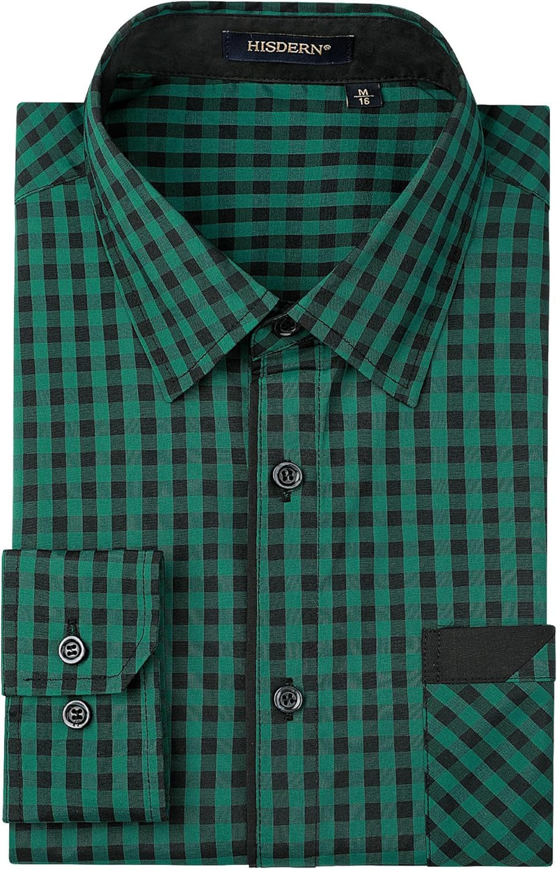 Men's Casual Long Sleeve Plaid Shirt - D-GREEN