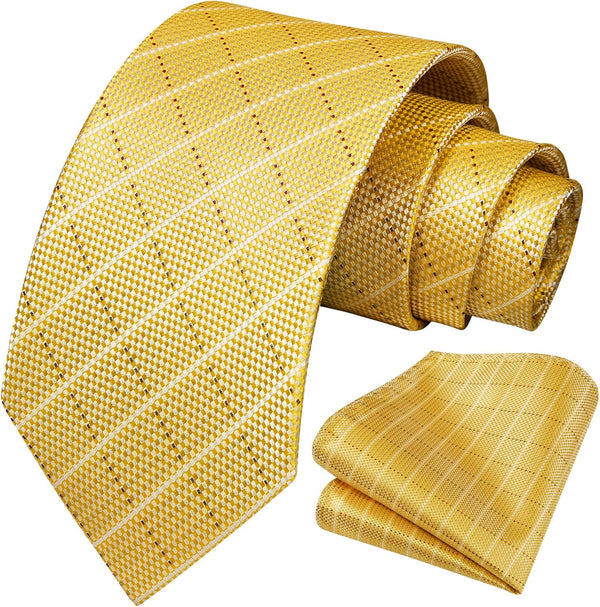 Men's Plaid Tie Handkerchief Set - C1-YELLOW